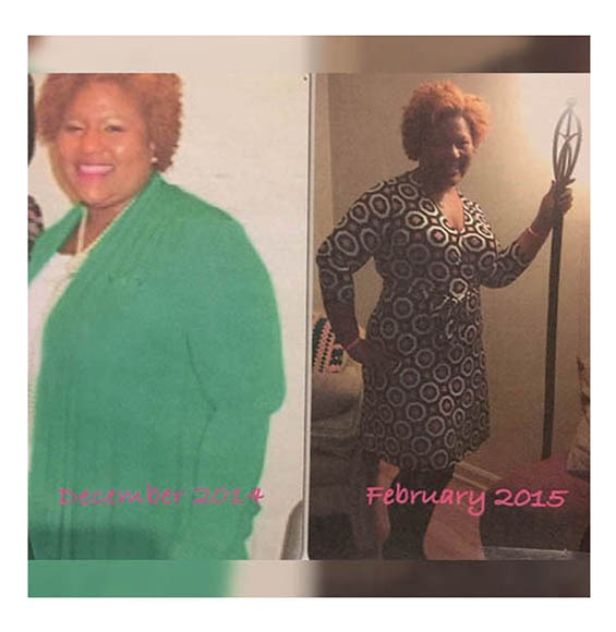 Before-and-after photos showcasing a woman's transformation between December 2014 and February 2015, highlighting a notable change in style and confidence.
